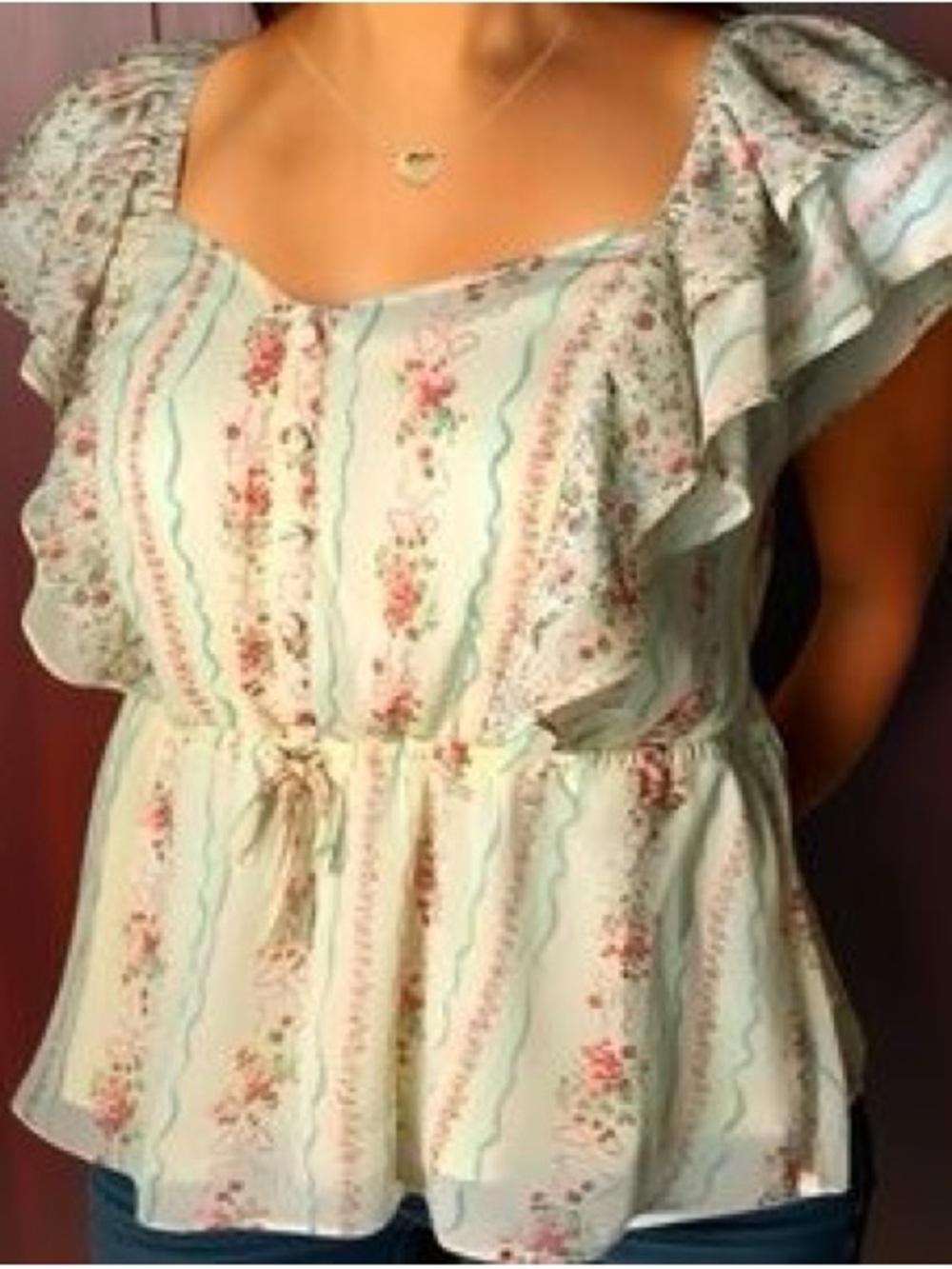 Torrid Ruffle Cinched Blouse Cream Floral Peplum Top - Picture 2 of 13